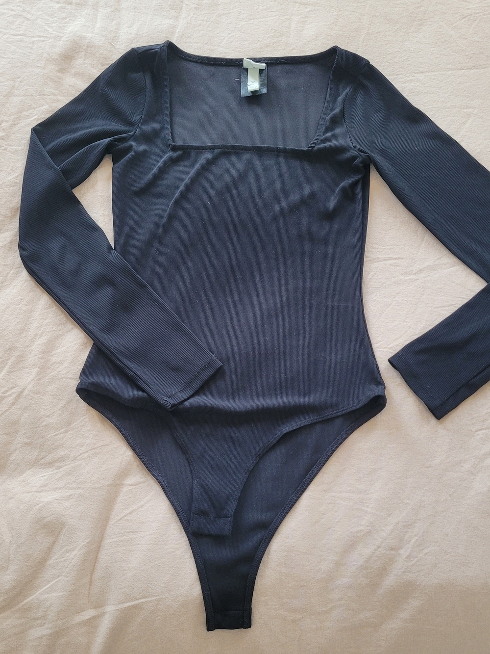 H&M Black Long-Sleeve Square Neck Bodysuit